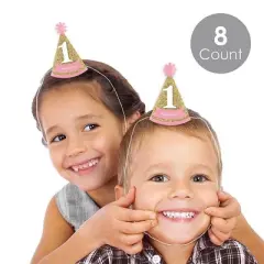 Big Dot of Happiness 1st Birthday Girl - Fun To Be One - Mini Cone First Birthday Party Hats - Small Little Party Hats - Set of 8