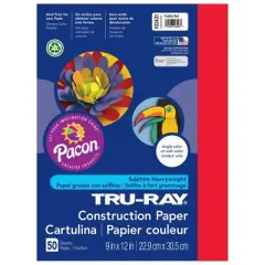 Tru-Ray&reg; Construction Paper, Festive Red, 9" x 12", 50 Sheets Per Pack, 5 Packs