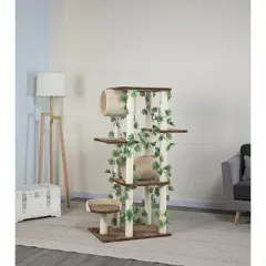 Go Pet Club 56" Forest Cat Tree House Furniture with Leaves F2094 - Beige/Brown