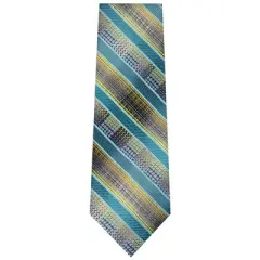 TheDapperTie Men's Blue, Yellow And Black Stripes Necktie with Hanky