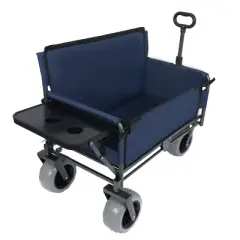 3-in-1 Folding Wagon with Bench Seat & Rear-Mounted Folding Tabletop &uml;C 500lbs Capacity, 9"x4" Beach Tires Dark Blue