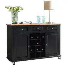 Kings Brand Furniture Wine Rack Sideboard Buffet Server Console Table With Storage, Black