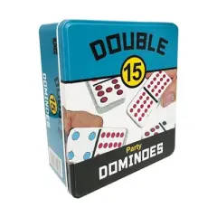 Double 15 Party Dominoes Board Game: University Games, Problem Solving, 1-10 Players, Storage Tin