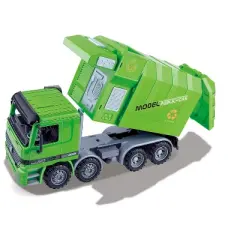 Link Ready! Set! Go! 14" Friction Powered Recycling Garbage Truck Toy For Kids With Side Loading - Green