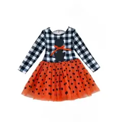 Girls Bewitching Kitten Plaid & Polka Dot Tutu Dress - Mia belle Girls