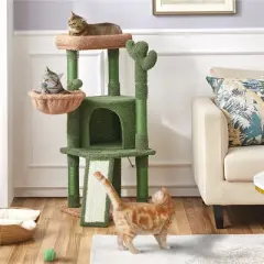 Yaheetech Cactus Cat Tree Cat Tower, with Platform, Condo, Basket, Scratching Posts, Board & Hanging Ball