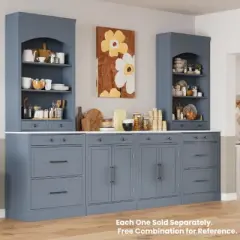 Set of 2, 83.7"H Freestanding Kitchen Pantry Cabinet with Faux Marble Top, 5 Storage Drawers and Adjustable Shelves for Dining-The Pop Home