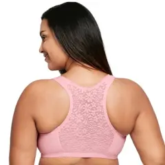 Glamorise Womens Front-Closure Cotton T-Back Comfort Wirefree Bra 1908 Pink Blush