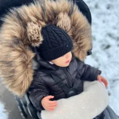 Cover Baby 0-3 Years Organic Premium Beige Wool Adjustable Footmuff in Pastel Black