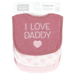 Hudson Baby Infant Girl Fiber Filled Drooler Bibs 3pk, I Love Daddy Wild Rose, One Size