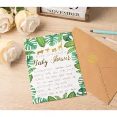 Juvale 36-Pack Baby Shower Invitation with Envelopes, Gold Foil Tropical Animal Designs (5 x 7 In)