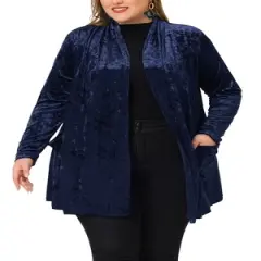 Agnes Orinda Plus Size Velvet Cardigans for Women Pocket Party Open Front Shawl