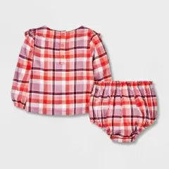 Baby Girls' Ruffle Plaid Top & Bottom Set - Cat & Jack&trade; Orange
