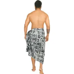 LA LEELA Men's Sarong Wraps Swim Beach Cover Ups One Size Ebony Multi