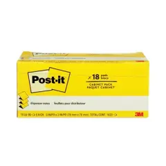 Post-it Pop-up Notes Original Canary Yellow Pop-up Refill Cabinet Pack, 3" x 3", Canary Yellow, 90 Sheets/Pad, 18 Pads/Pack