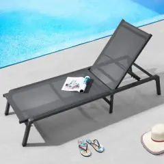 VEVOR Chaise Lounge Chair Outdoor, Aluminum Patio Lounge Chair with Adjustable 5-Position, Folding Pool Lounge Chair