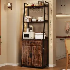 Industrial Baker Rack with Cabinet 70" Wine Rack with cabinet and drawer