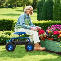 Tangkula Rolling Garden Cart Wagon Scooter w/ 360&deg; Swivel Seat & Storage Tray & Basket