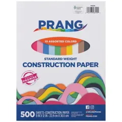 Construction Paper, Standard Weight, 10 Assorted Colors, 9" x 12", 500 Sheets