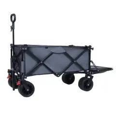 YONWAY Heavy-Duty Collapsible Utility Wagon with Expandable Tailgate,All-Terrain Beach Wheels,Adjustable Handlefor Outdoor,Beach Gear,Gray