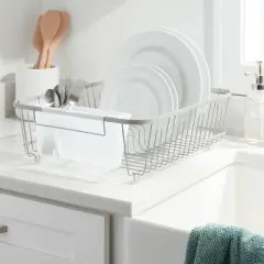 Large Steel Dish Drainer Brushed Nickel - Brightroom&trade;: Freestanding Dish Drying Rack with Utensil Holder