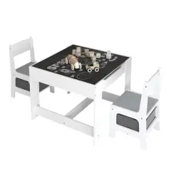 Yinvani White Wooden Kids Table and Chair Set