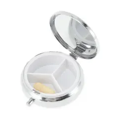 Unique Bargains Round 3 Compartments Pill Cases Silver Tone 1 Pcs