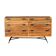 58" Wooden Sideboard with 6 Drawers and Metal Base Brown - The Urban Port