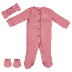 Baby Gear Baby Girl Clothes Matching Hat and Mittens Pajama Set for Sleep and Play 3 Pack Ribbed Size Mauve 0-3M