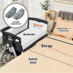 Safstar Baby Bassinet Bedside Crib, Newborn Sleeper w/Large Storage Basket, Adjustable Heights, Detachable & Washable Mattress