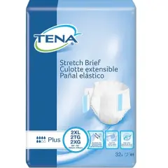TENA Stretch Plus Incontinence Briefs, Moderate Absorbency, Unisex, 2XL, 32 Count, 2 Packs, 64 Total