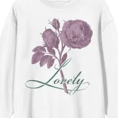 Vintage Rose "Lovely" Men's White Graphic Crew Neck Sweatshirt