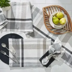 Split P Gray Mason Plaid Table Runner 54''L