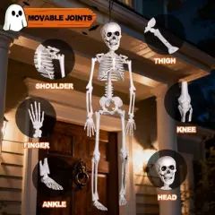 FUN LITTLE TOYS 3PCS Halloween Decorations Hanging Skeleton with Movable Posable Joints, Spooky Plastic Skeleton for Yard Garden