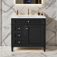 SpassWay 30"L White Modern Bathroom Vanity with Sink 2 Drawers Tip Out Storage Cabinet