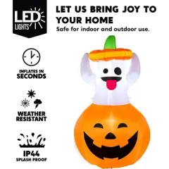 Joyfy 5 FT Halloween Inflatable Outdoor Decorations, Inflatable Ghost in Pumpkin with LEDs for Halloween Party Yard, Garden, Lawn Outdoor Decoration