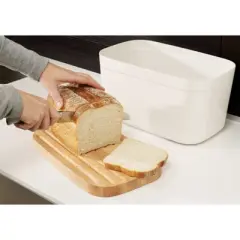 Joseph Joseph Bread Box with Bamboo Cutting Board Lid White: Kitchen Bread Storage Container, Plastic & Bamboo