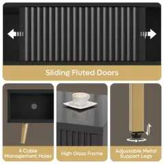 Bestier 71" Modern TV Stand for 75/80 inch TV with Fluted Sliding Doors, High Gloss Entertainment Center with Storage for Living Room, Cord Management