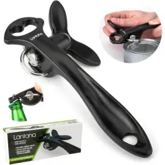 Lantana Smooth Edge Can Opener with Bottle Cap Lifter - Hand Held Manual Safety Tin Opener