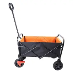DSVIMOY Mini Portable Folding Beach Wagons with Wheels, Portable Carts with Handle, Orange & Black, 30.31"*15.16"*36.22"