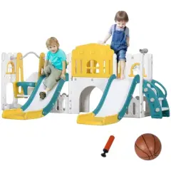 Yinvani 8 in 1 Toddler Slide and Swing Set with 2 Slides, for Ages 1-3