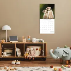 2026 Square Wall Calendar, Meerkats, 16-Month Animals Theme with 180 Reminder Stickers (12x12 In)