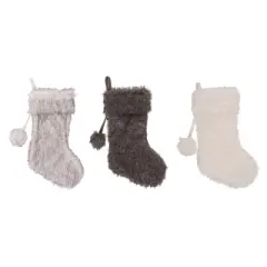 Transpac Faux Fur Christmas Stocking Set of 3 Holiday Home Decorations Polyester Cozy Festive Decor