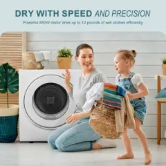 Simzlife Electric Clothes Dryer, Compact Laundry Dryer, Stainless Steel Drum and Timer, for Apartment/Home/Dorm, White