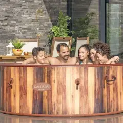 Bestway St. Moritz SaluSpa Inflatable Round Outdoor Hot Tub with 180 Soothing AirJets, Filter Cartridge, Pump, and Insulated Cover