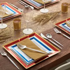 Silver Spoons Elegant Disposable Square Plastic Plates for Party, Heavy Duty Disposable Plate Set, (10 PC) - Jubilant Collection