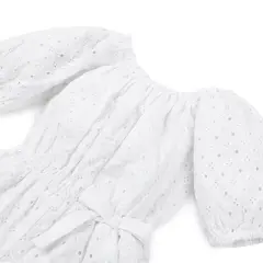 Hope & Henry Girls' Organic Cotton Puff Sleeve Eyelet Romper, Toddler