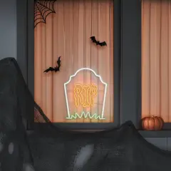 LED Tombstone "RIP" Flashing Neon Sign with Frame Halloween Silhouette Lights White/Orange/Green/Blue - Hyde and EEK! Boutique&trade;