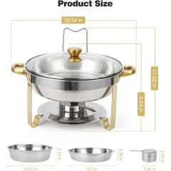 Chafing Dish Buffet Set 5QT, Stainless Steel Round Chafing Dishes for Buffet with Lid Holder & Glass Lid, Buffet Servers and Warmers