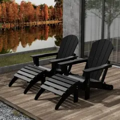 WestinTrends Malibu HDPE Outdoor Patio Folding Poly Adirondack Chairs with Ottomans (4-Piece Conversation Set)